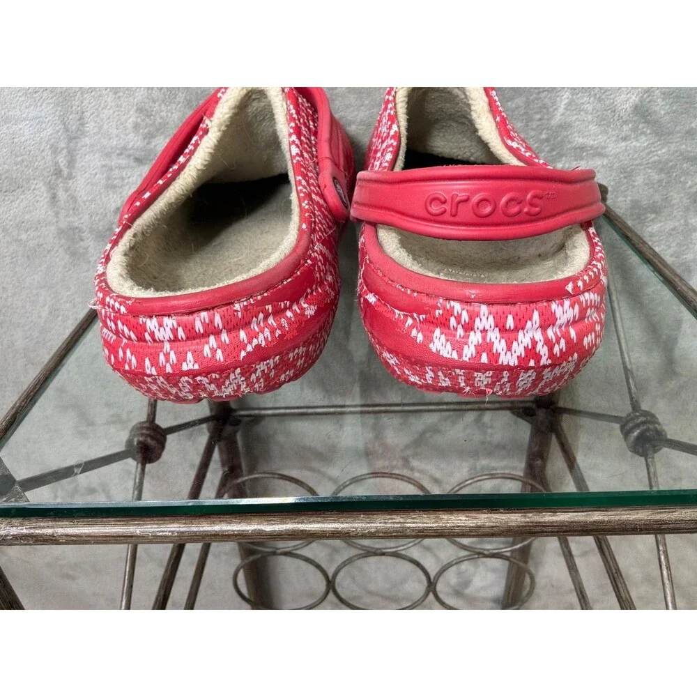 Crocs Unisex Classic Holiday Sweater print shoes  Men’s Size 13 Red Lined